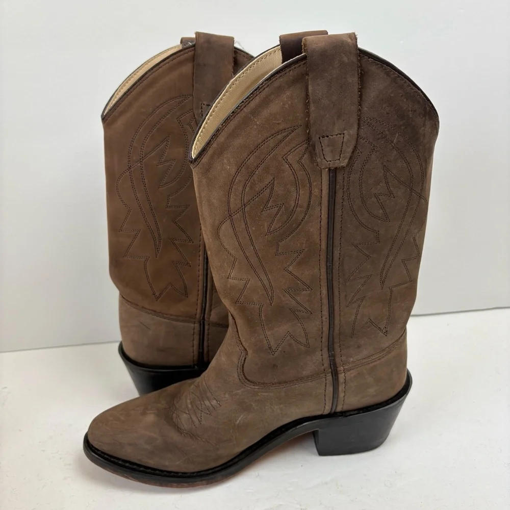 CODY JAMES BOYS' BROWN TAUPE WESTERN BOOTS Nubuck Leather B8151 4D